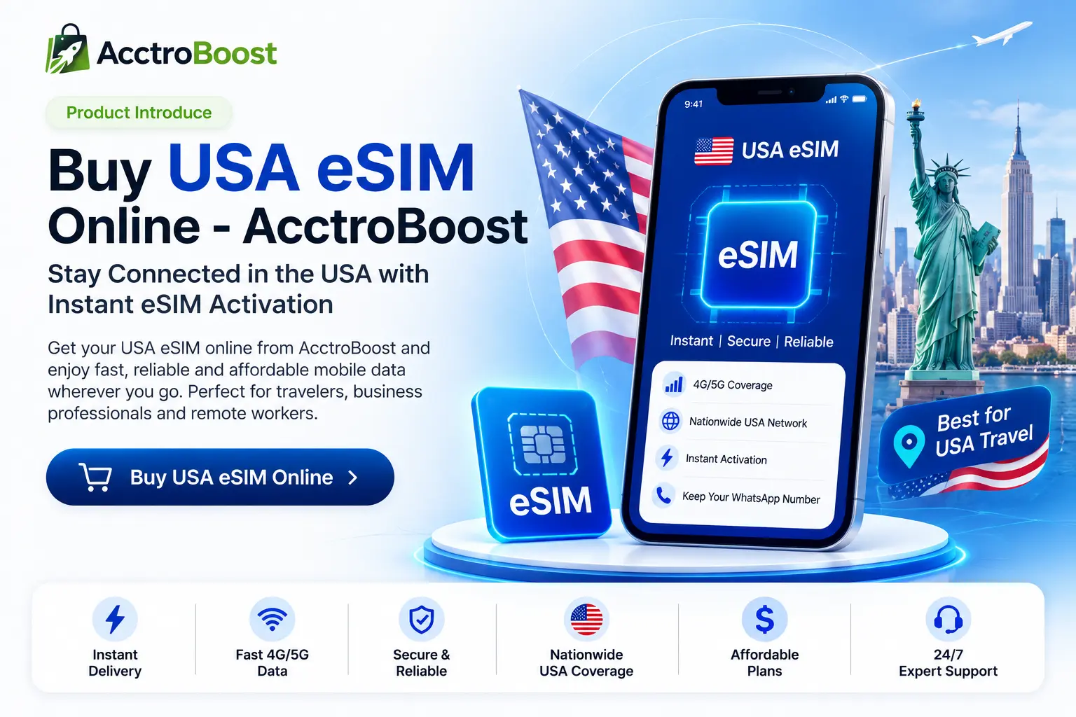Buy USA eSIM online - AcctroBoost
